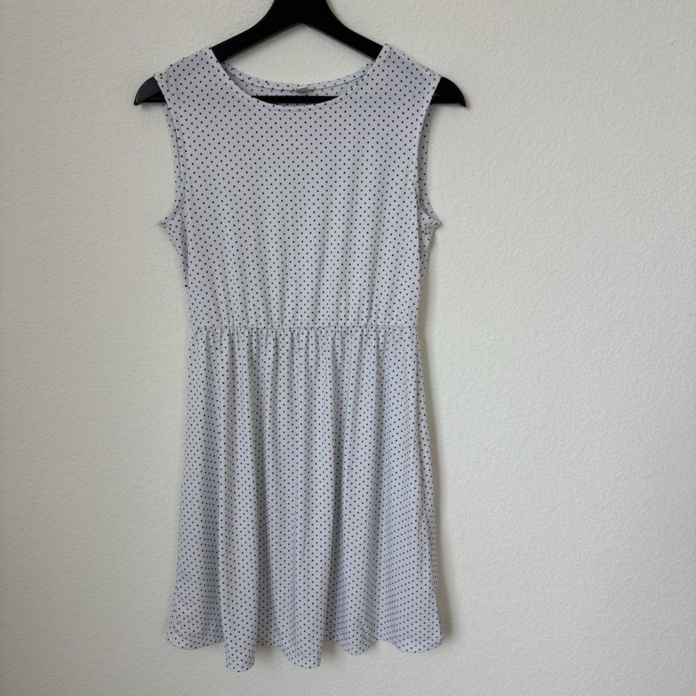 Uniqlo Women’s Soft Elegant White Polka Dot Midi Dress, Elastic Waist, S